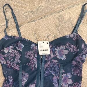 Free People Blue Floral Bodysuit